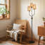 Lampe sur pied en rotin 70 po 3 lumières Mid-Century 70 po, lampe sur pied en métal noir avec 3 ampoules incluses