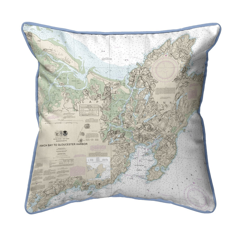 Coussin décoratif intérieur/extérieur câblé ma ipswich bay to gloucester harbor, 22 po x 22 po x 6 po