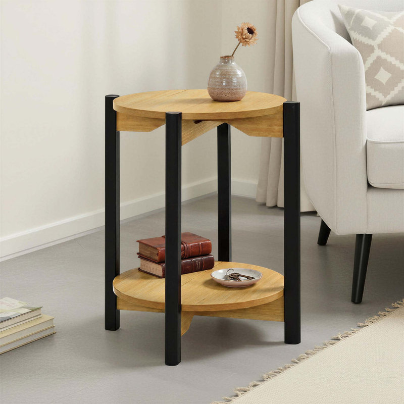 Table d'appoint ronde de style transitionnel avec tablette inférieure ouverte