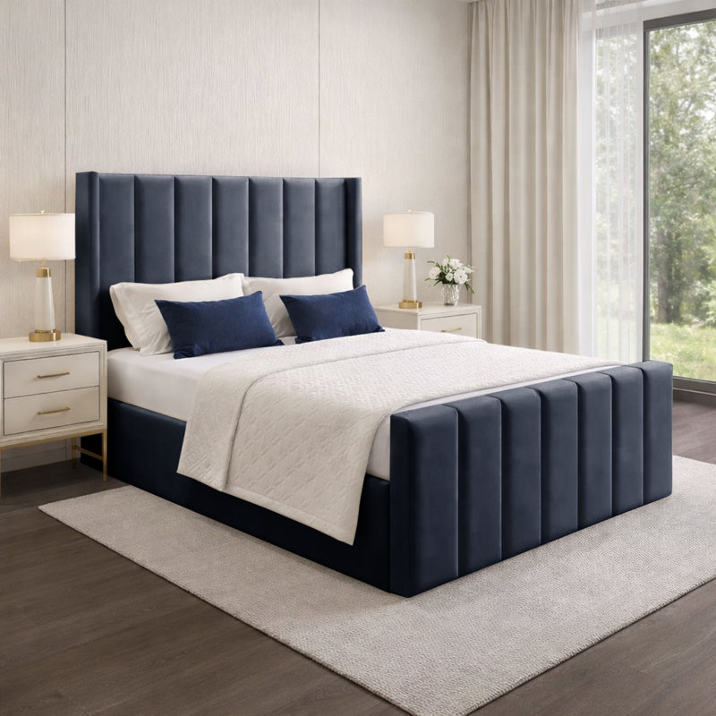 Premium Wingback Storage Bed Frame, Steel, Double (4'6)