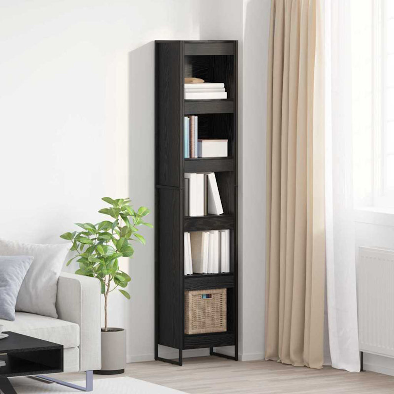 Steel Book Cabinet Bookcase, (5 Shelves) 189.5cm. H x 40cm. W x 30cm. D, Black Oak