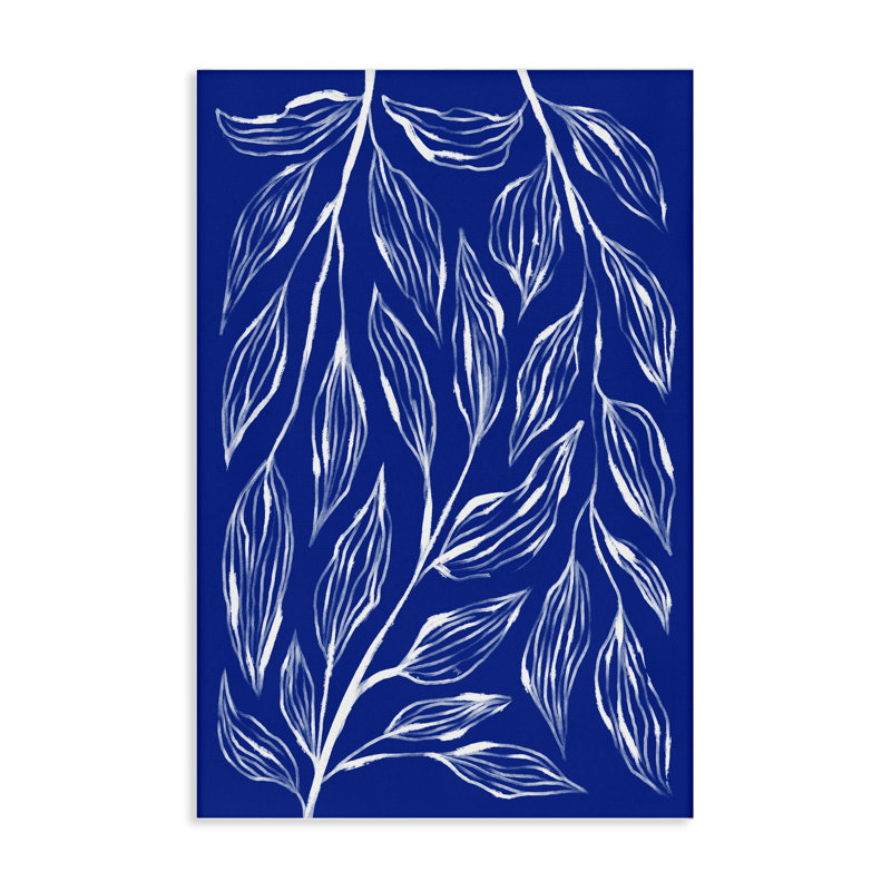  "Blue Leaves & Herbes", art mural sur toile par Martina Pavlova, H 45 po x l 30 po