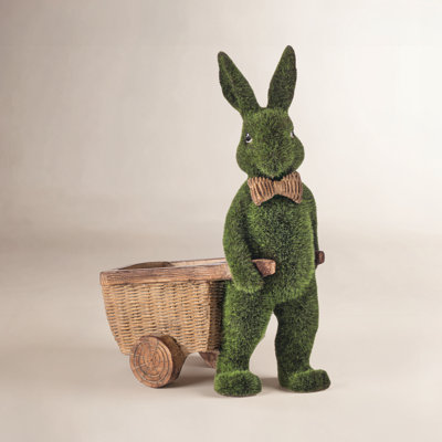 Mossed Bunny with Cart Figurine