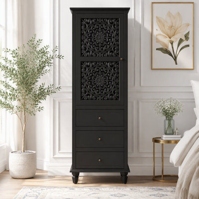 63-Inch Tall Farmhouse Storage Cabinet with Carved Door