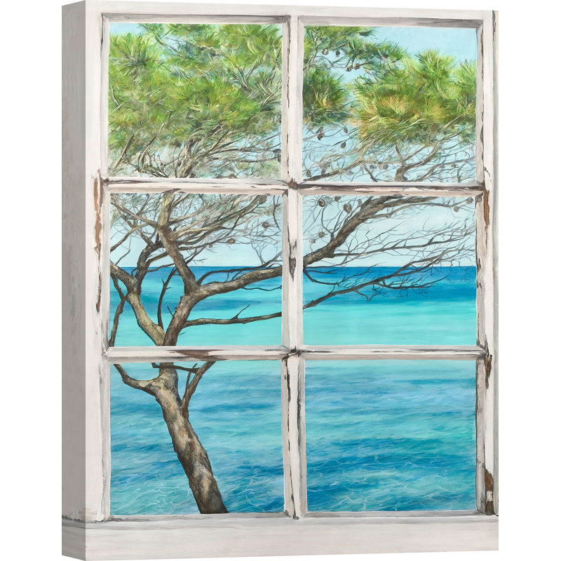 Mediterranée I: Window Overlooking The Sea by Remy Dellal - Wrapped Canvas Painting, 100cm H x 70cm W x 4cm D