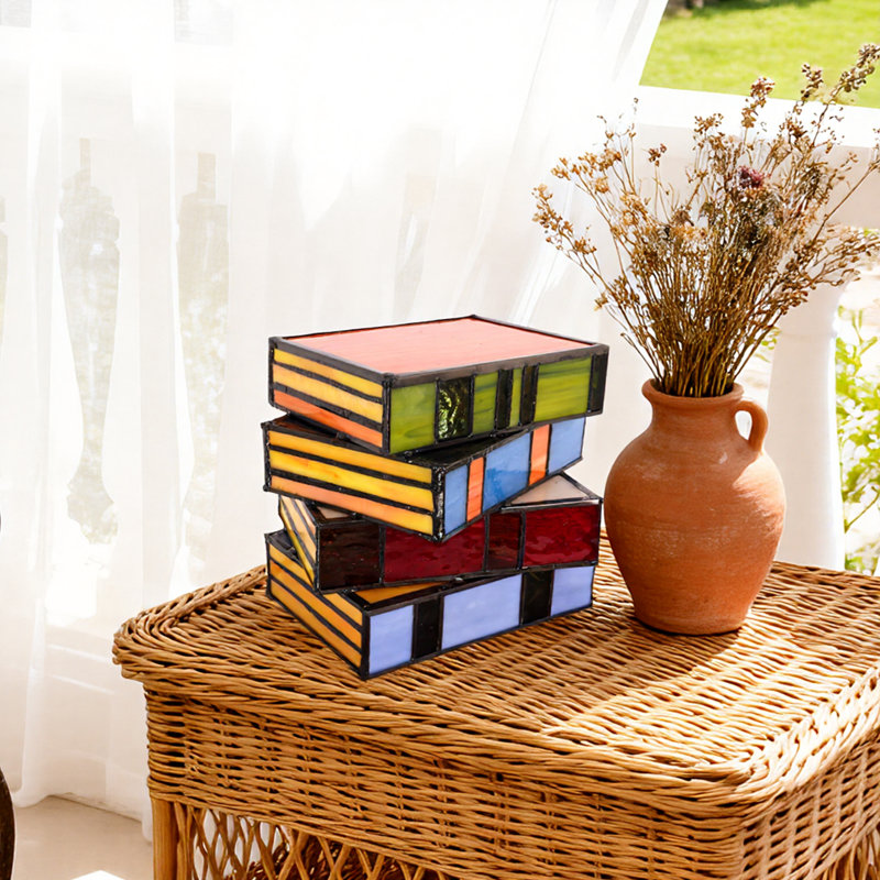 Lampe de table Book avec lumière chaude E12 incluse, lampe de table en verre coloré