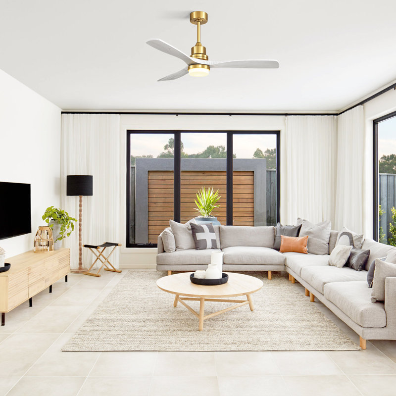 Nicola 52'' 3 - Blade Modern Ceiling Fan with Remote Control and Light Kit,  Gold/Gray