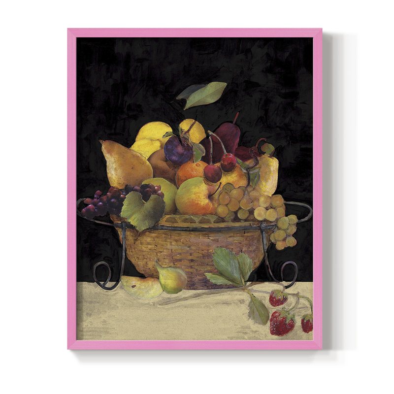 «Fruit Basket II Revisit», reproduction encadrée - bois massif, Rose, H 10 po x l 8 po