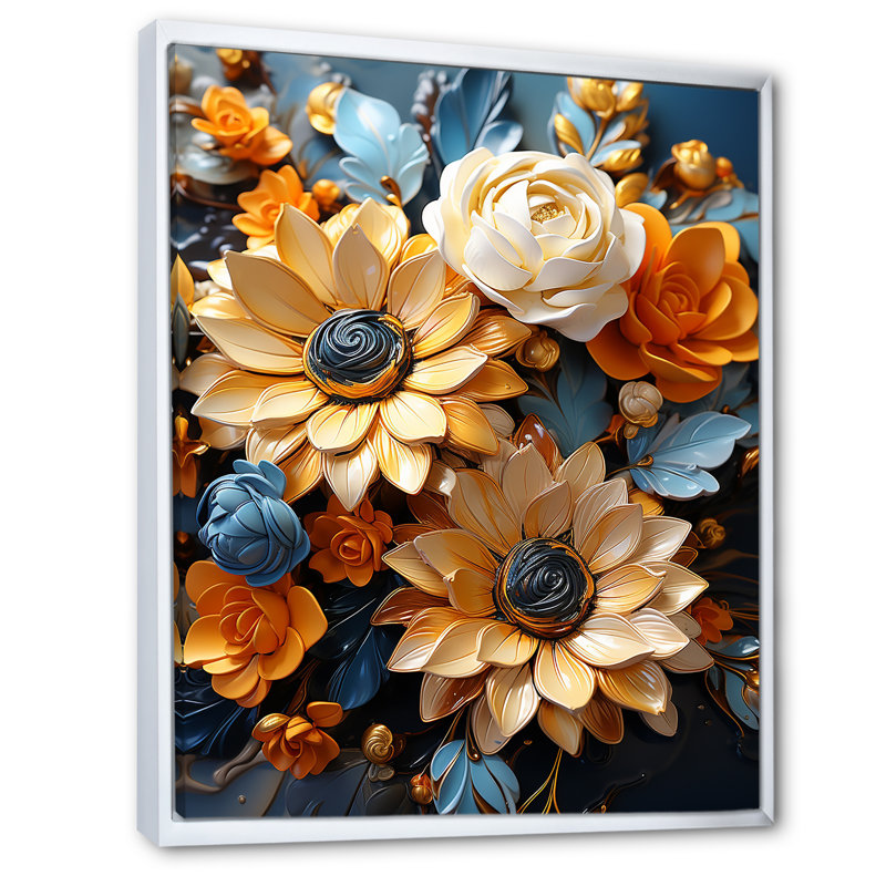 Tournesols Fauvist Flourish, Cadre flottant blanc, H 40 po x l 30 po x P 1,5 po