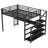 Queen Metal Loft Bed with Desk, Storage Stairs, LED Lights & USB Ports, Multifunctional, Noise-Free, No Box Spring Needed, Black