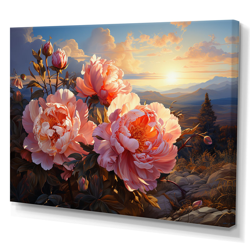 Pivoines magiques au coucher du soleil I, Toile tendue, H 34 po x l 44 po x P 1,5 po