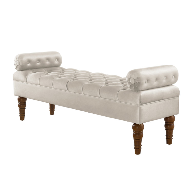 Velvet Long Bed Bench For Bedroom,Upholstered Window Bench With Tufted Button,Entryway Bench,Bolster Bench For Living Room