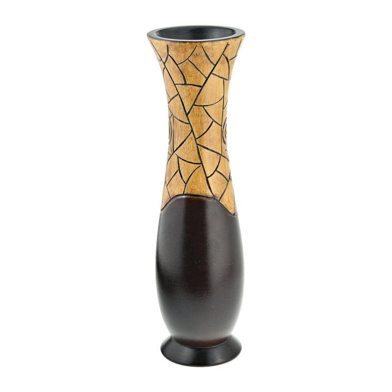 Vase de table brun en bois 14 po