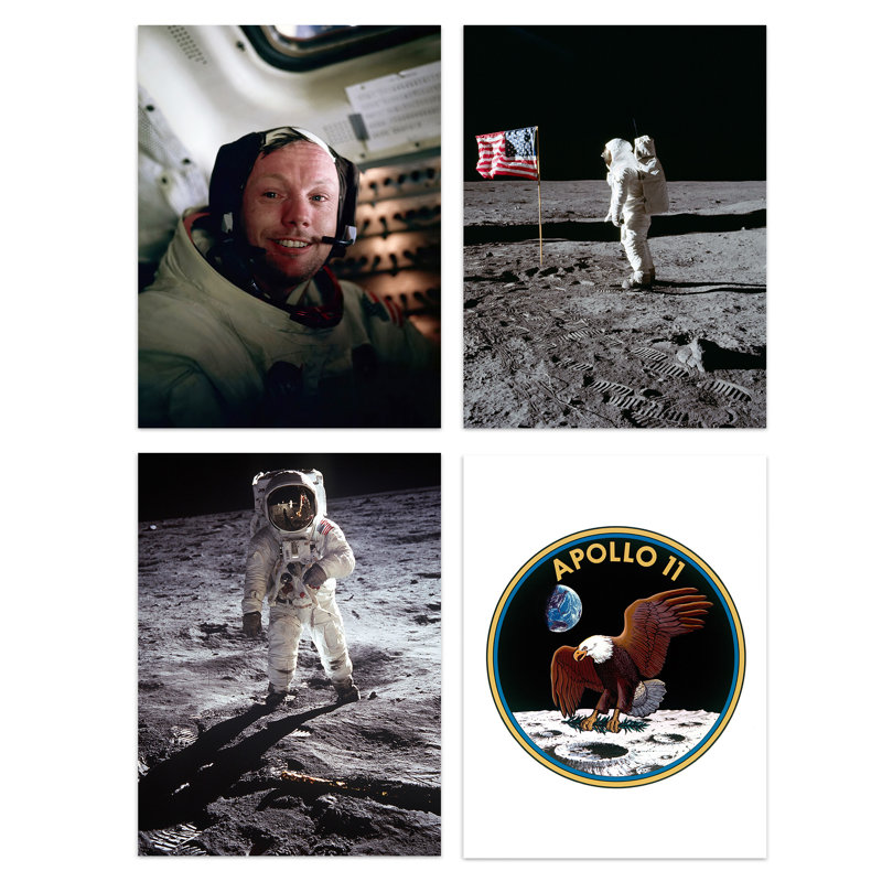 NASA Apollo 11 Emblem Moon Landing Astronaut Armstrong - 4 Piece No Frame Print, 40.5cm H x 30.5cm W x 0.3cm D