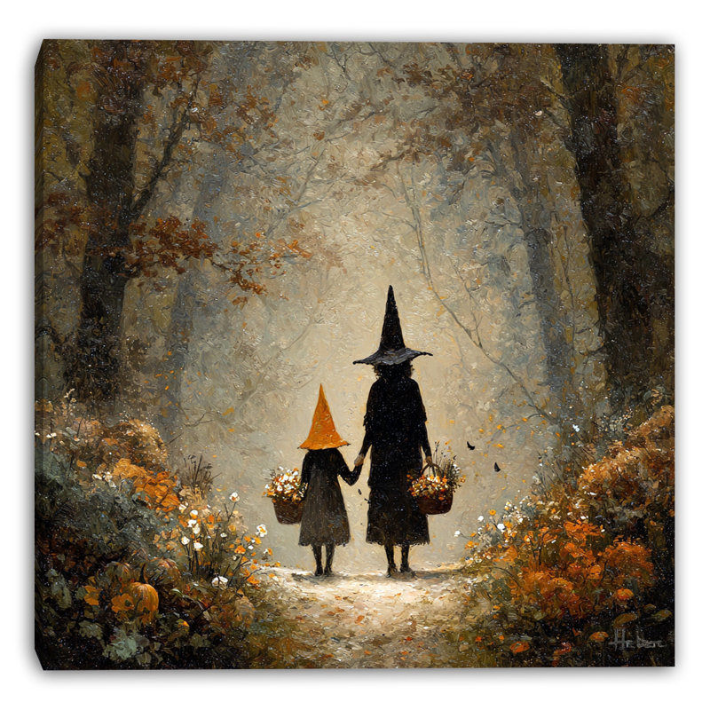 Art mural sur toile Witch and Little One Forest Walk, H 12 po x l 12 po