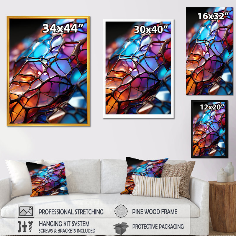 «Opalescent Abstract Fractal Glass Relief II», Cadre doré simple, H 40 po x l 30 po x P 1,5 po