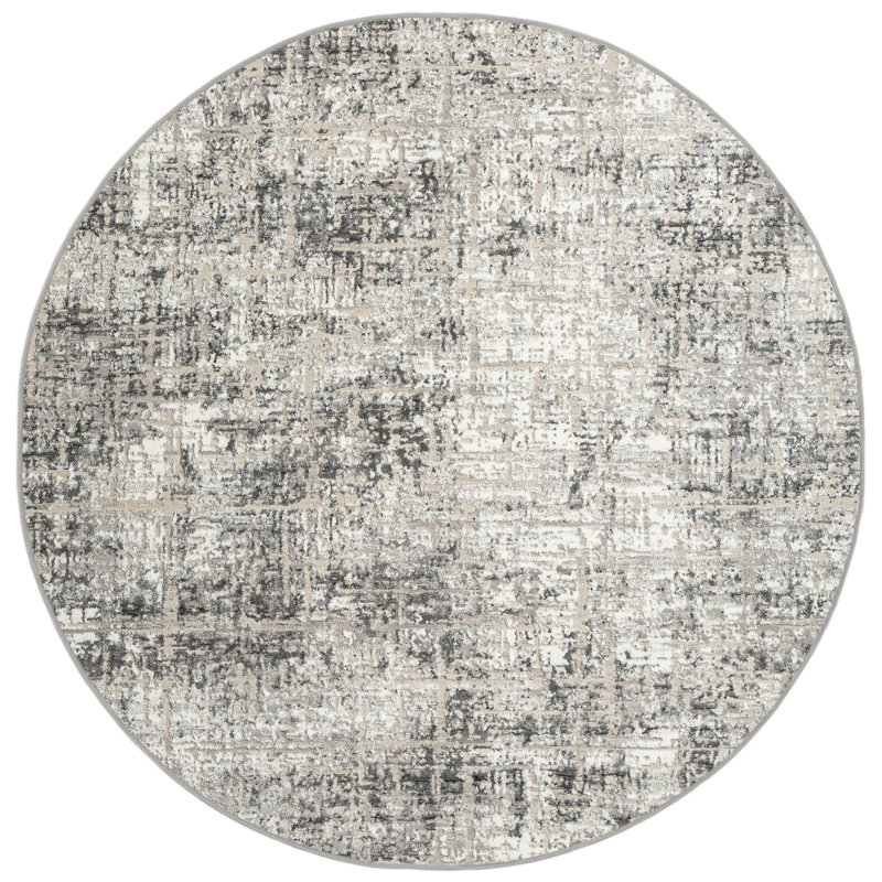 Livigno 1241 Transitional Striated Gray Area Rug, Round 5'3"