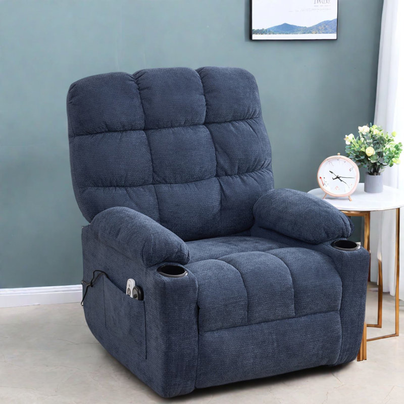 Fauteuil inclinable électrique chauffant et massant, pivotant en métal et tissu chenille pour maison moderne