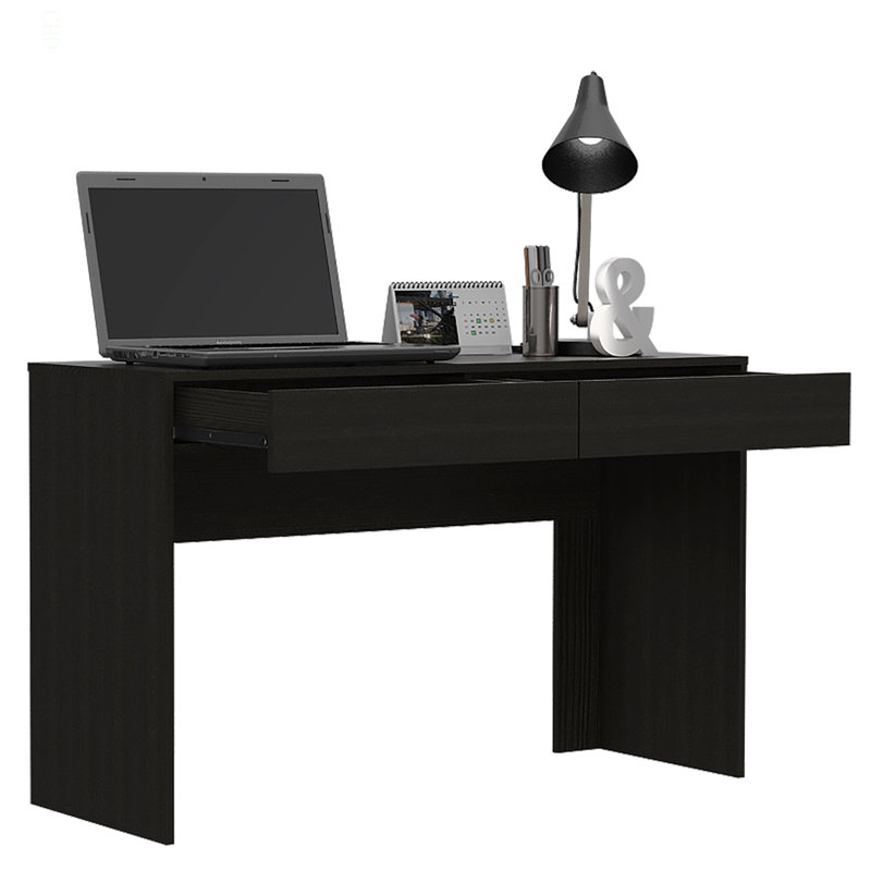Bureau d'ordinateur avec deux tiroirs d'écriture, Noir