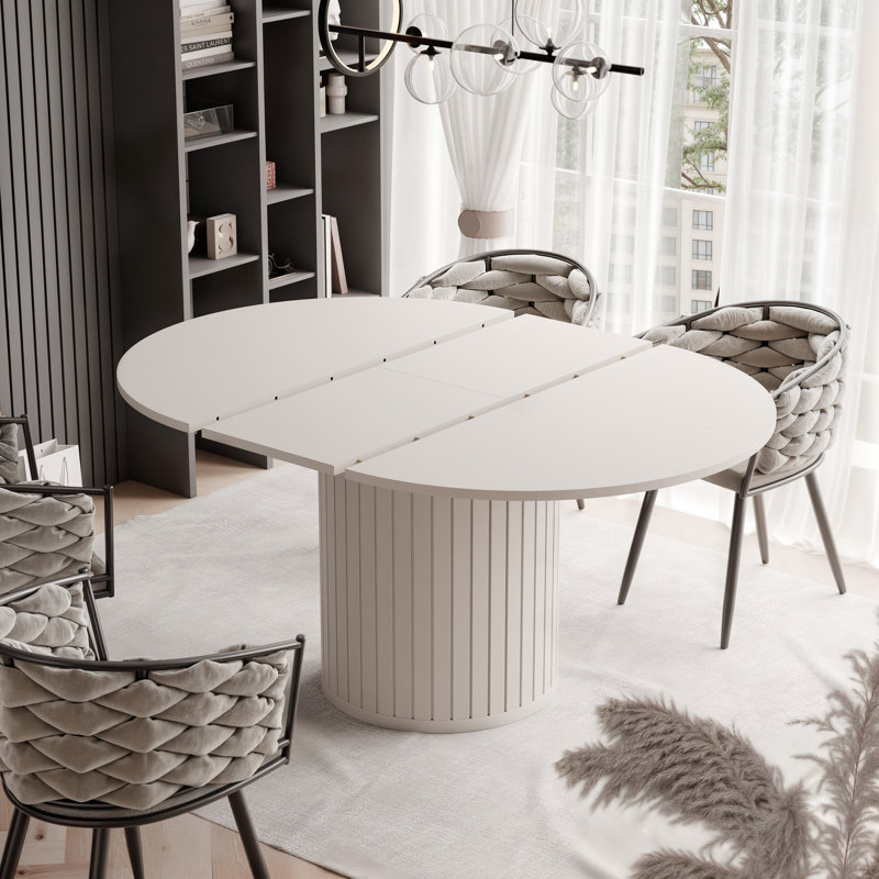 Rushad Extendable Round Dining Table, White
