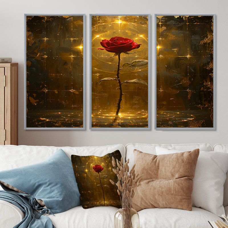 Zaid - ensemble d'art mural rose, Encadrement argenté, H 40 po x l 60 po x P 1 po