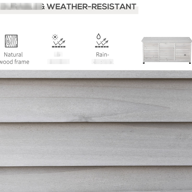 Grey Wooden Deck Box 75 Gallon - Outdoor Storage With Aerating Gap & Weather- Varnish For Enhanced Protection Aeration Defying Finish