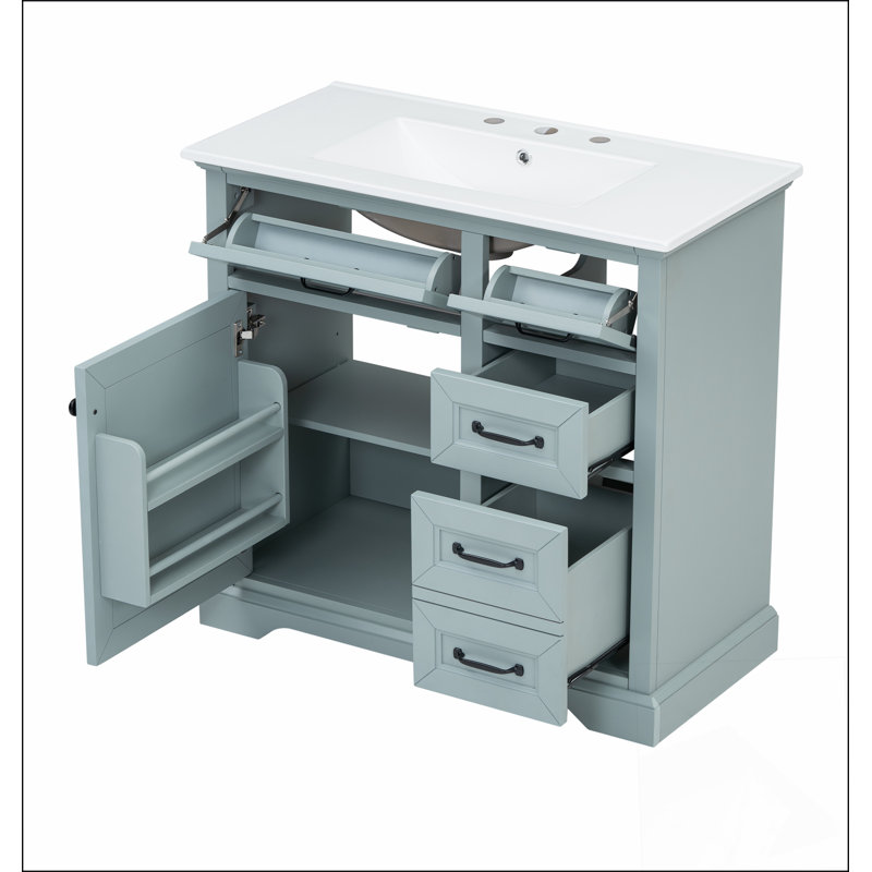 Meuble-lavabo 36 po avec lavabo en céramique, 2 tiroirs basculants, charnières de porte à fermeture en douceur, gris