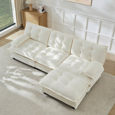 107.8" L Shaped Sofa With Ottoman, For Living Room, Bedroom And Apartment