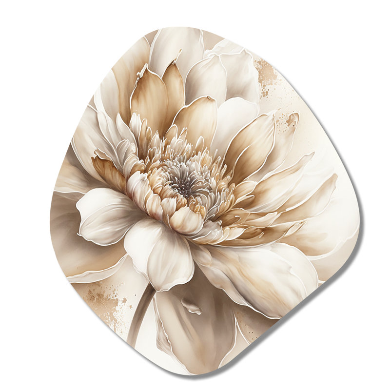Simple fleur beige III - art mural asymétrique en forme de nébuleuse florale, H 35 po x l 31 po