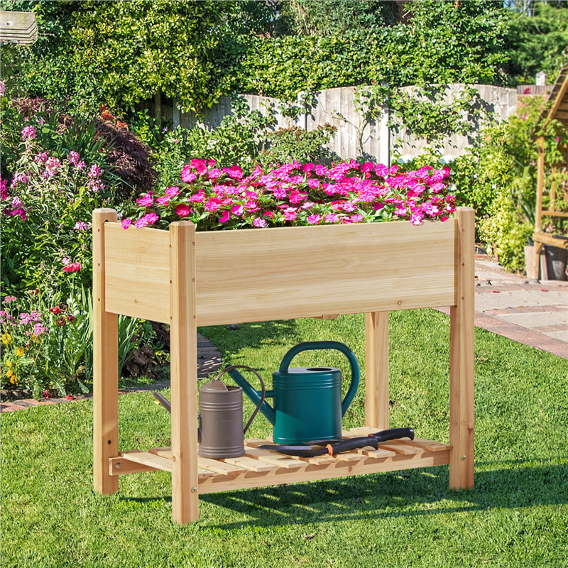 Lit de jardin surélevé à 2 niveaux avec trous de drainage Colyt, H 29,5 po x l 34 po x P 18 po, Marron clair