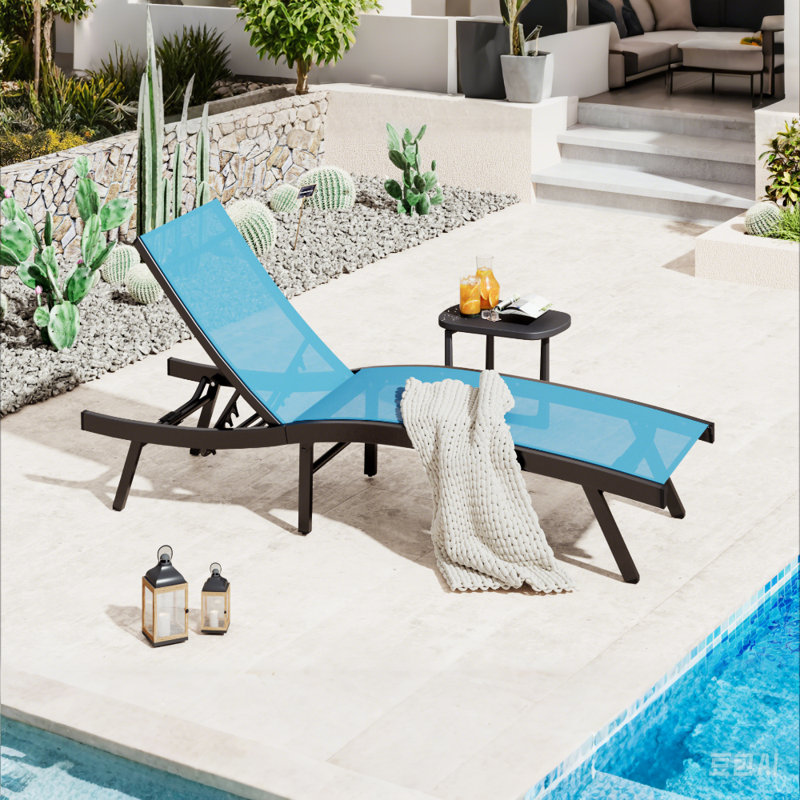 All Weather Pool Lounge Chairs Ergonomic Design With Adjustable Backrest, Blue