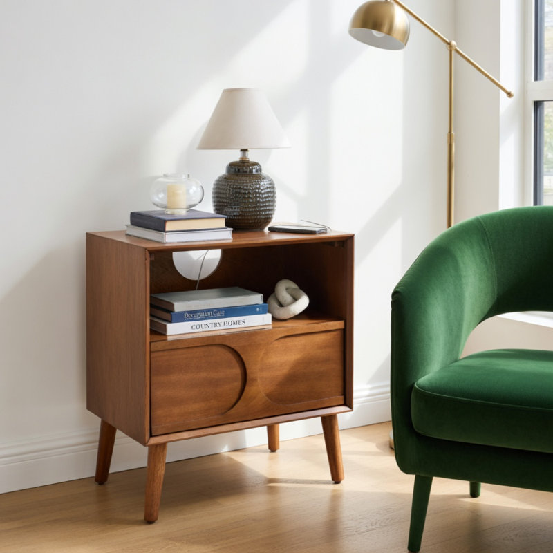 Table de chevet cannelée moderne Mid Century