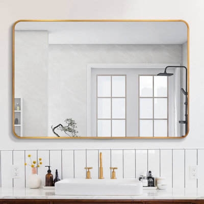 Miroir rectangulaire de 30 po x 40 po pour décoration murale de salle de bain - Non, cadre rouille, installation incluse, cadre métallique, protection incassable moderne, quincaillerie renforcée, simple