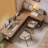 Brown L-Shaped Solid Wood + Iron desk-108066728-108066733