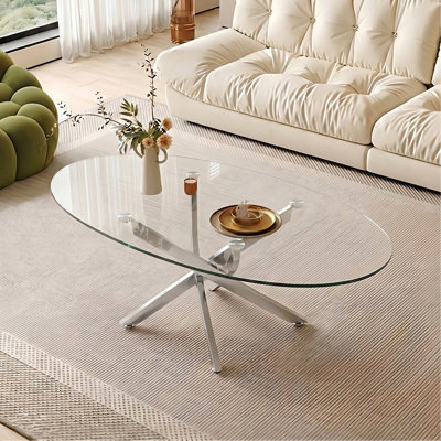 Table basse, table d'appoint en verre de 39,37 po avec pieds argentés, table à thé moderne pour le salon