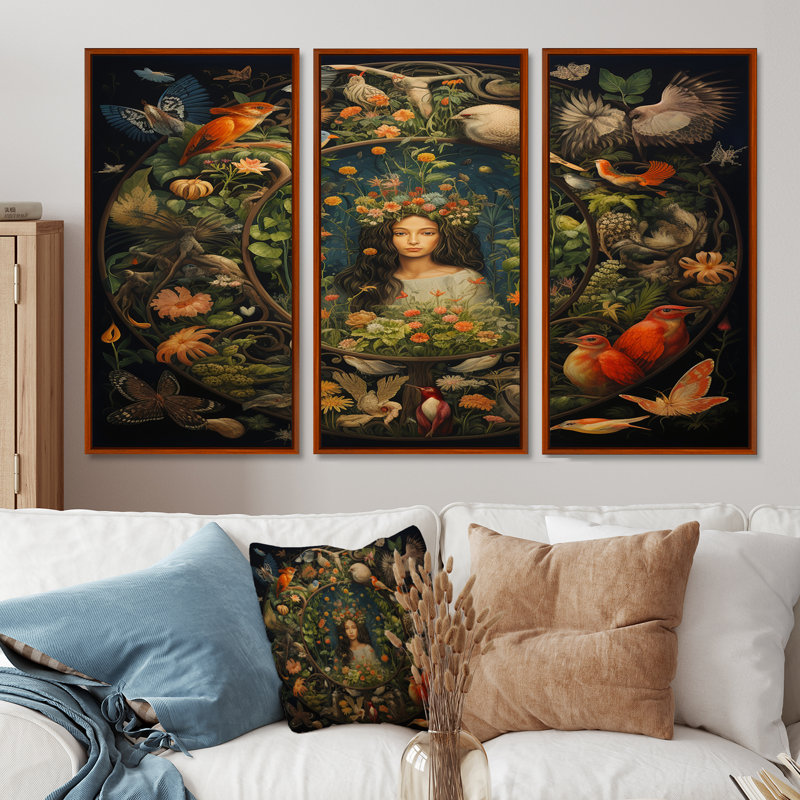 Ensemble de décoration murale Cambron - Boho Mandala, H 28 po x l 36 po x P 1 po, Cadre flottant brun