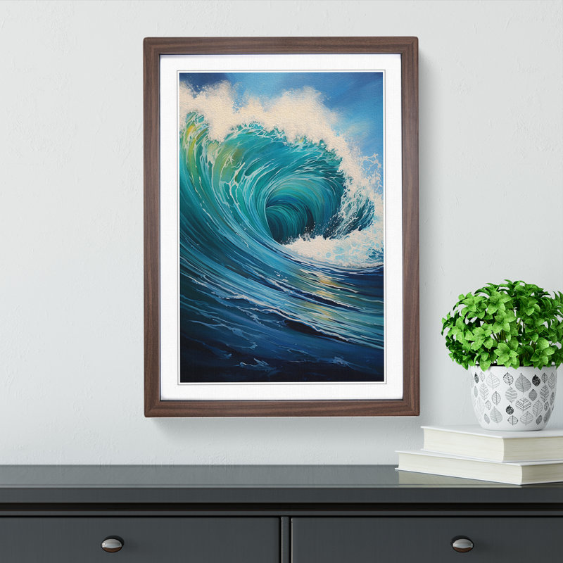 Ocean Modern - Single Picture Frame Print on Wood, 34cm H x 25cm W x 2cm D, Walnut