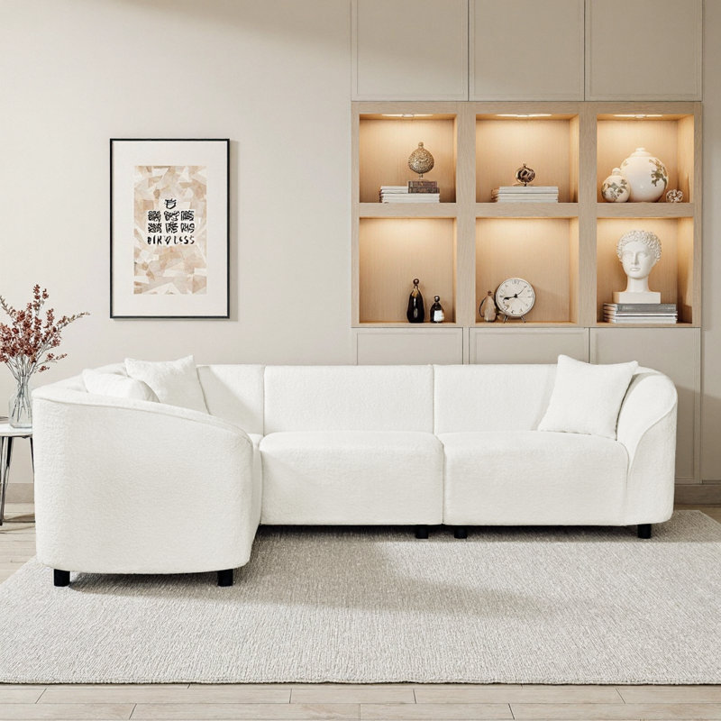 Canapé modulaire incurvé courbé beige, Beige Boucle