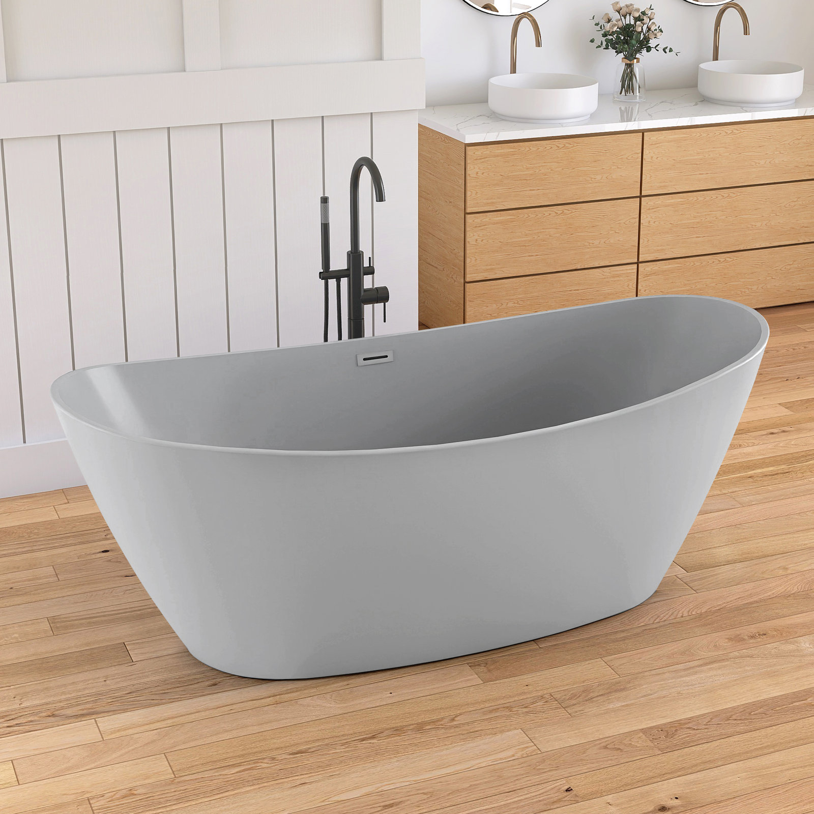 Tidal 71'' Freestanding Tub Deep Soaking Acrylic Bathtub, Gray