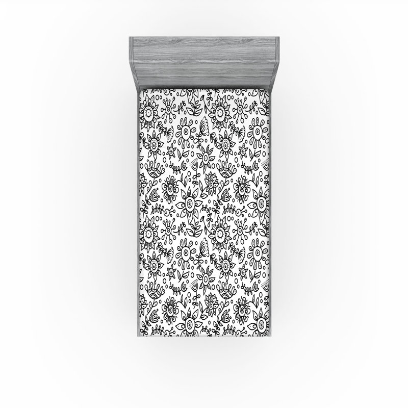 Drap-housse Ambesonne, paquet de 2, Drap-housse de taille simple, Noir, blanc / floral 1