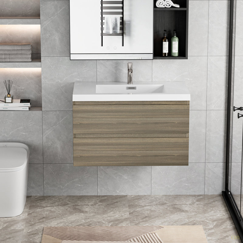 Meuble-lavabo flottant 36 po avec lavabo, meuble-lavabo mural moderne 36 po avec lavabo en résine et tiroirs à fermeture en douceur