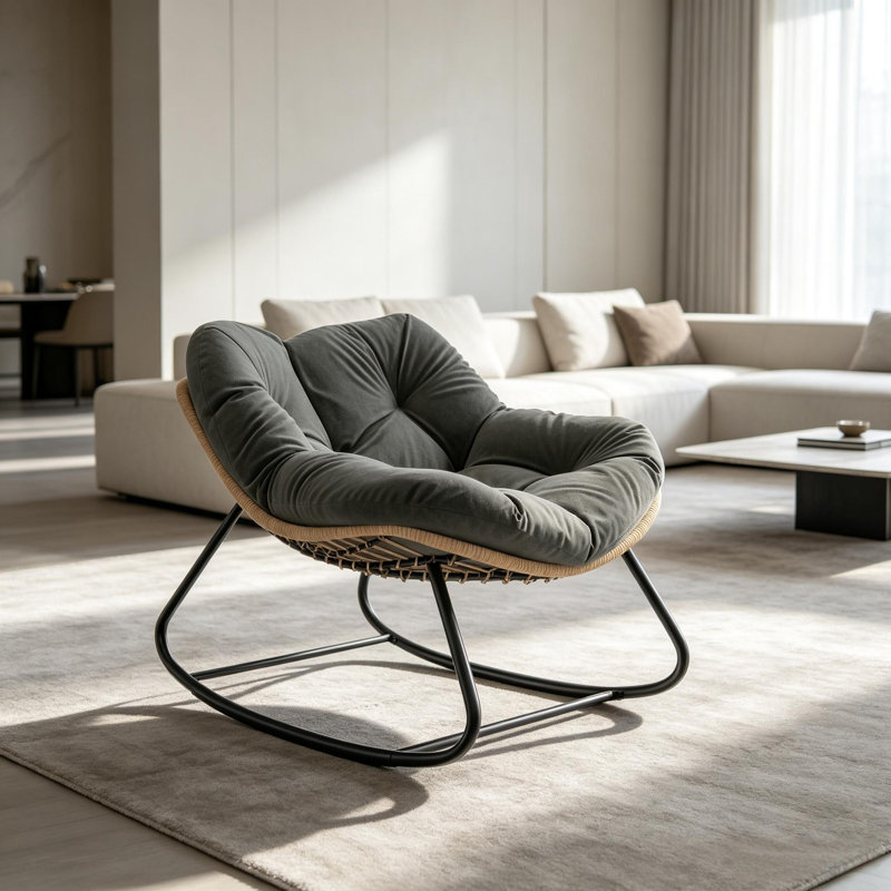 Fauteuil à bascule berçant, conception surdimensionnée avec coussin, mobilier d'extérieur pour la cour, le patio et le jardin