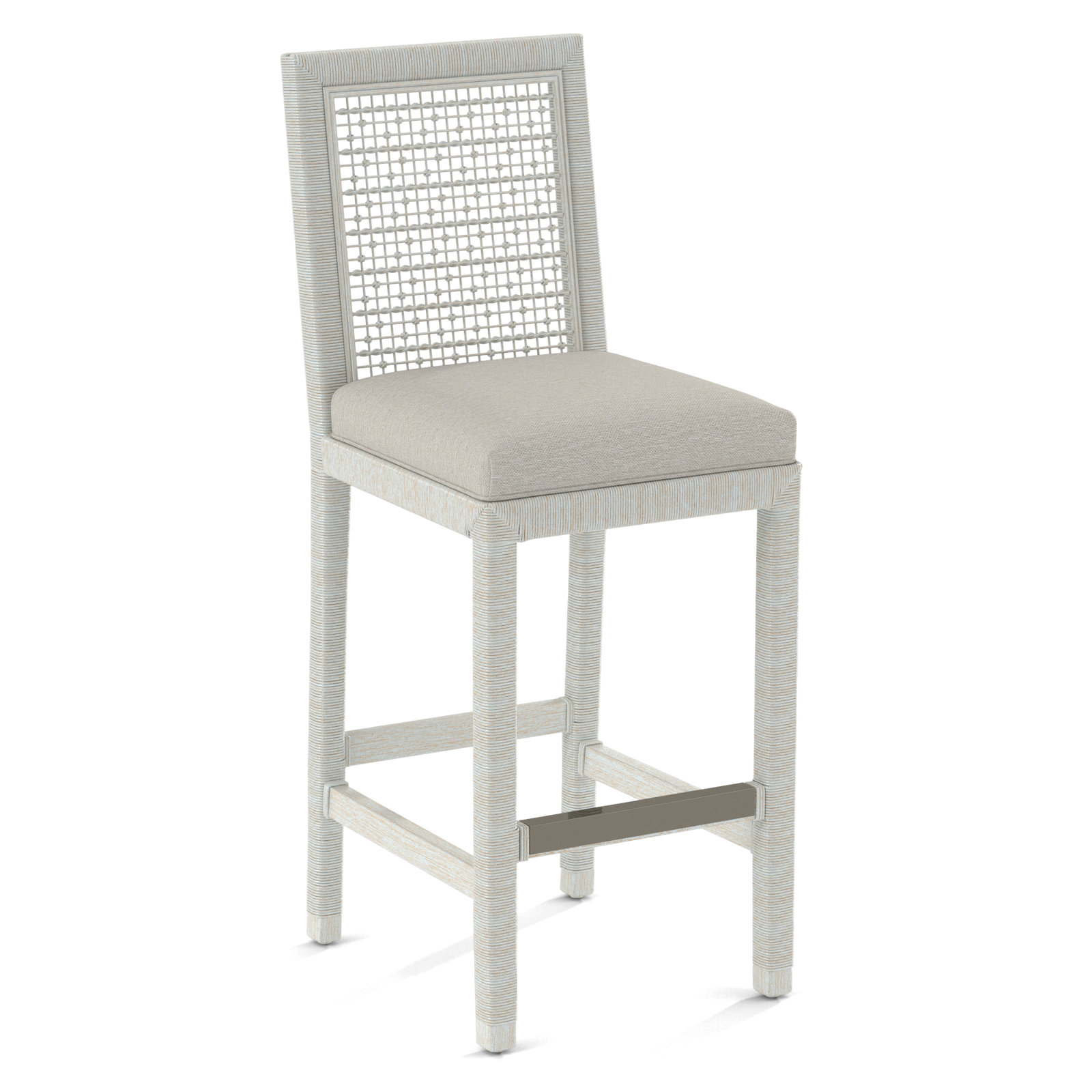Soren 30" Bar Stool, Bisque, White Performance Fabric
