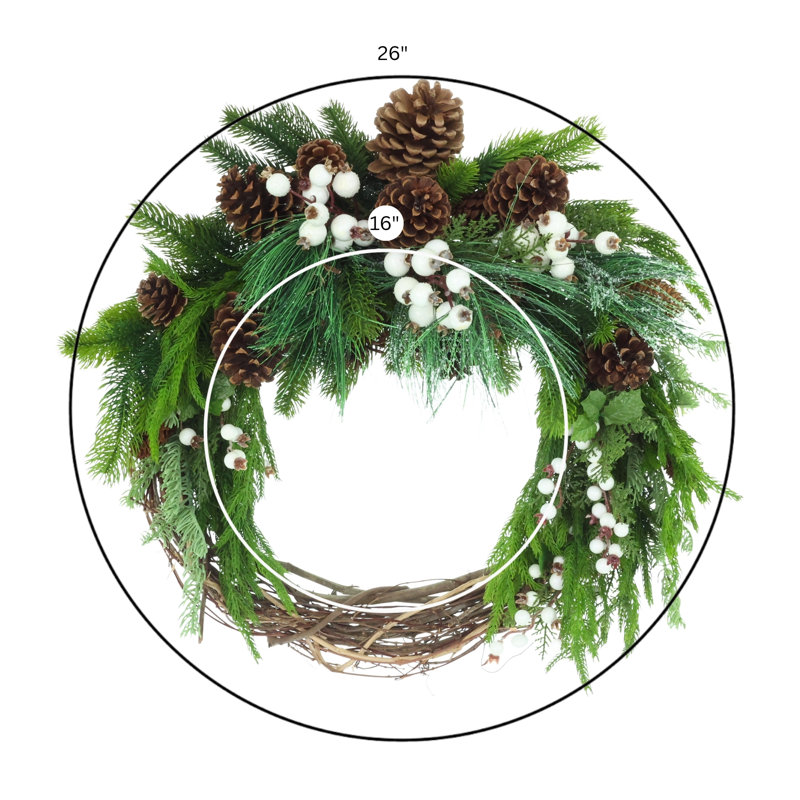 26" Holiday Grapevine Wreath with Berries and Evergreen