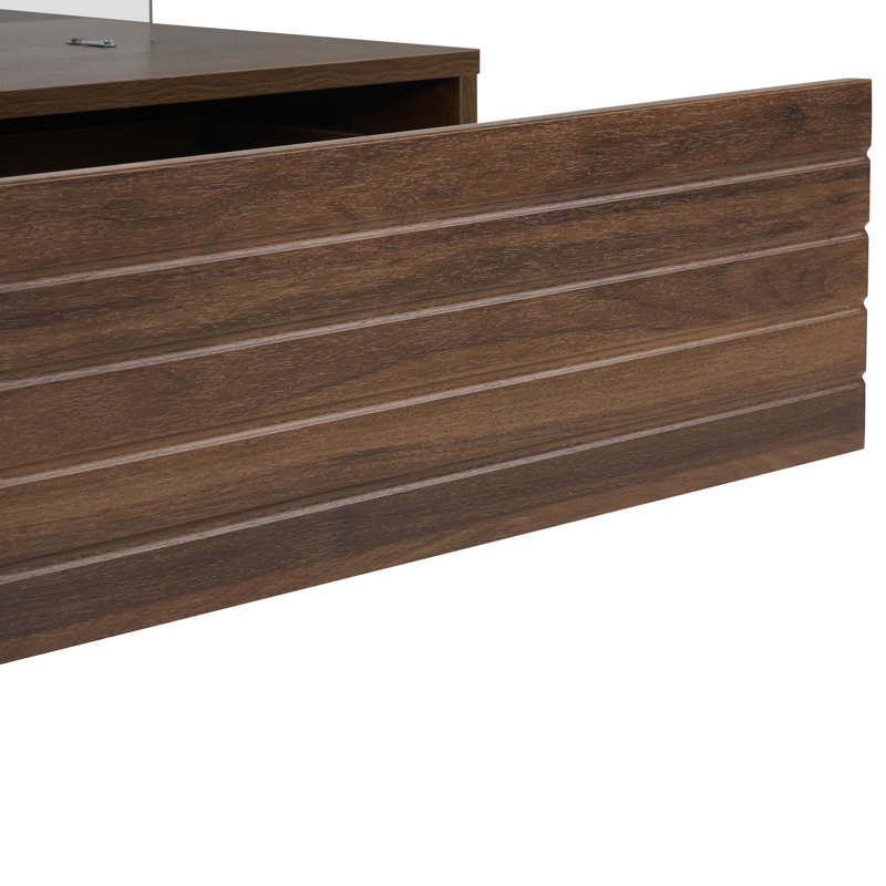 Table basse rectangulaire à 2 tiroirs à DEL avec 47,2 po de hauteur seulement, sans chaises., Noyer