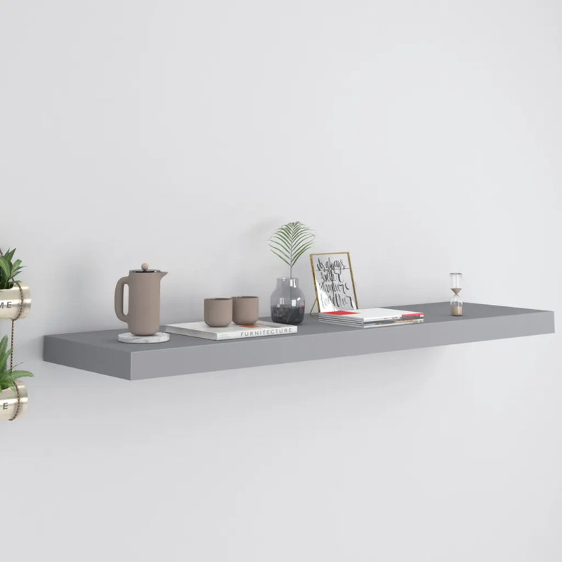 Artamas Shelf Wall Mounted Shelf, 3.8cm H x 23.5cm W x 90cm D, Grey