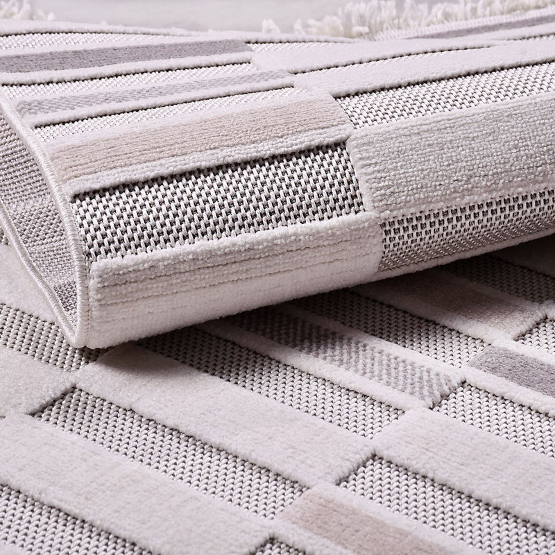Modern Cream Machine Washable Non-Slip Area Rug, Rectangle 4' x 7'3"