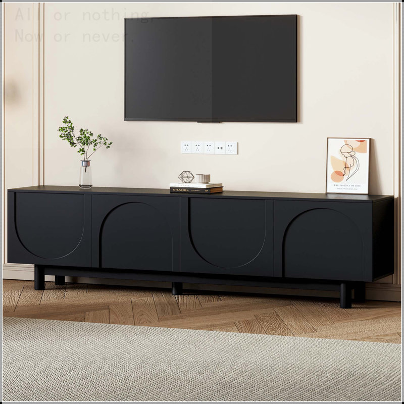 Meuble télé arqué pour téléviseur de 78 po ou moins avec tablettes réglables, Noir