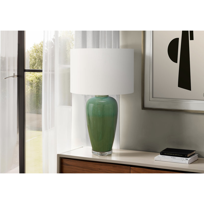 Lighting, 29 po, lampe de table, céramique verte, abat-jour ivoire / crème, contemporain, moderne