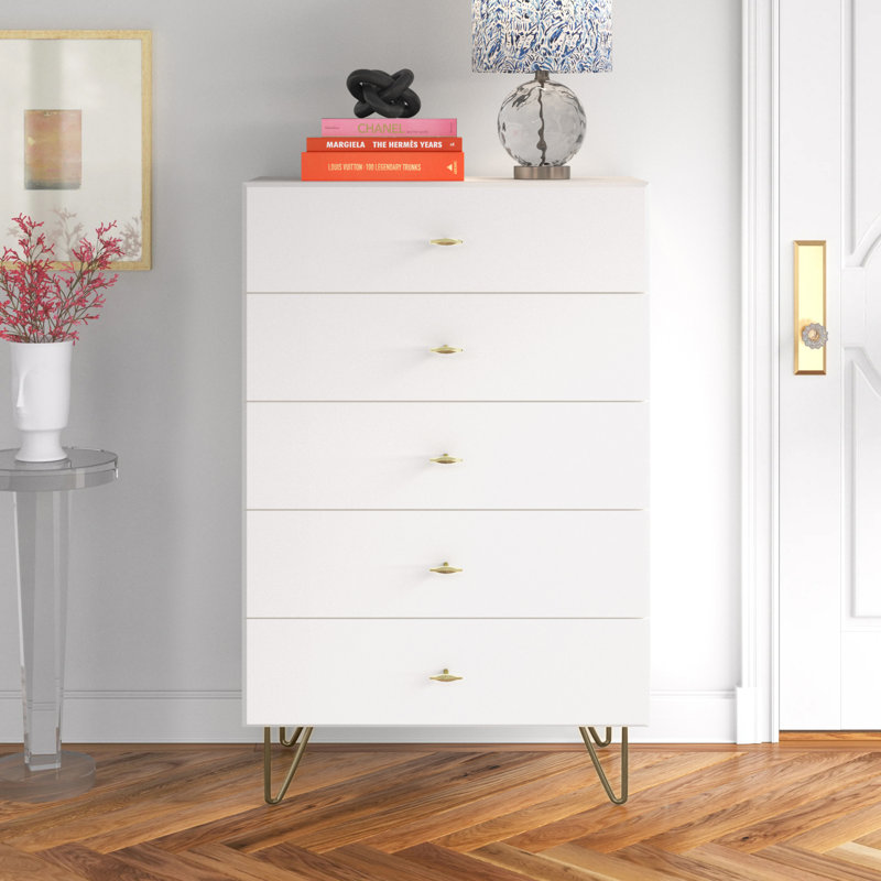 Fletcher 5 - Drawer Chest, White Gloss